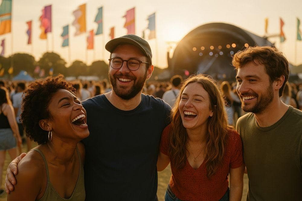 Friends laughing together at an outdoor park gathering